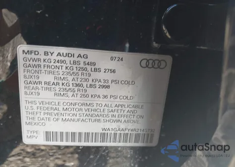 2024 Audi Q5 Premium 45 Tfsi S Line Quattro из США, поврежденный, VIN WA1GAAFY4R2145732
